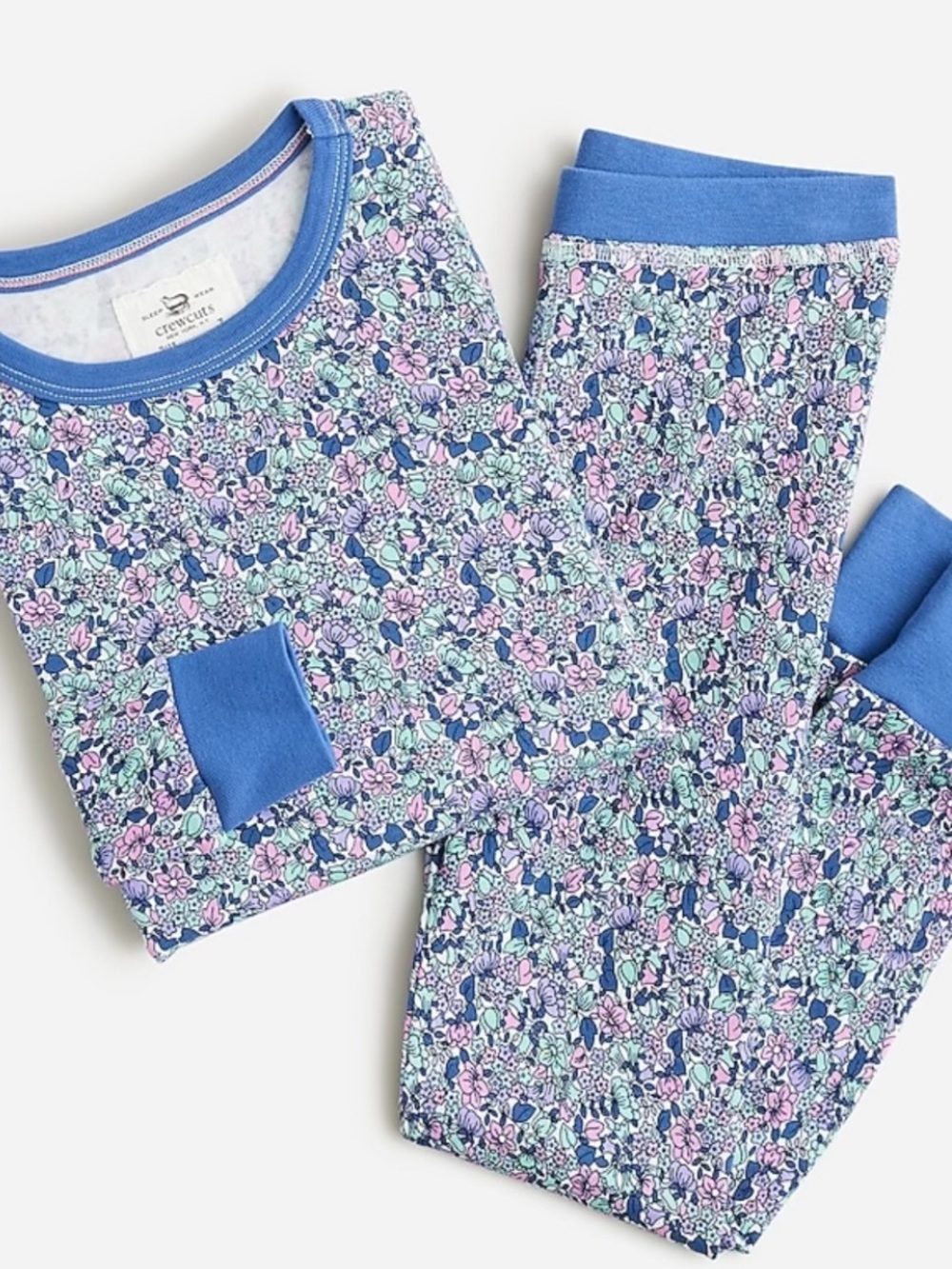 J. Crew Girls Long Sleeve Printed PJ Set Ivory Aqua Size 10